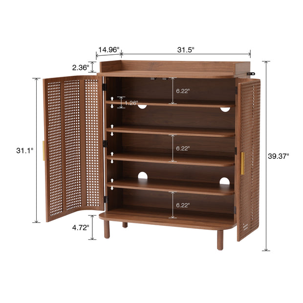 Rattan Shoe Cabinet | 5 Adjustable Shelves · Breathable Design · 200LBS Capacity