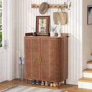 Rattan Shoe Cabinet | 5 Adjustable Shelves · Breathable Design · 200LBS Capacity