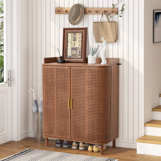 Rattan Shoe Cabinet | 5 Adjustable Shelves · Breathable Design · 200LBS Capacity