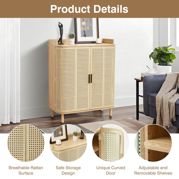 Rattan Shoe Cabinet | 5 Adjustable Shelves · Breathable Design · 200LBS Capacity