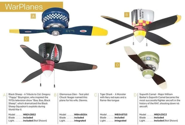 Aircraft-Themed Ceiling Fan 48-inch 3-Blade Solid Wood
