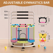 🌟 Kids Trampoline with T-Bar | Rust-Proof & Quiet · 440LBS Capacity · 5 Fun Toys
