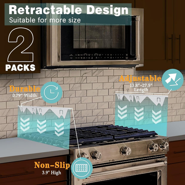 Stove Gap Cover – 2 Pack Stainless Steel Filler Guards | Adjustable Length 13.8"–27.5"