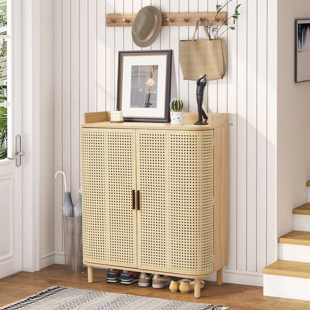 Rattan Shoe Cabinet | 5 Adjustable Shelves · Breathable Design · 200LBS Capacity