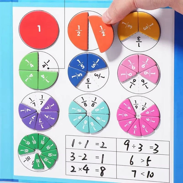 Montessori Wooden Fraction Math Toy – Magnetic Arithmetic Learning Book for Kids
