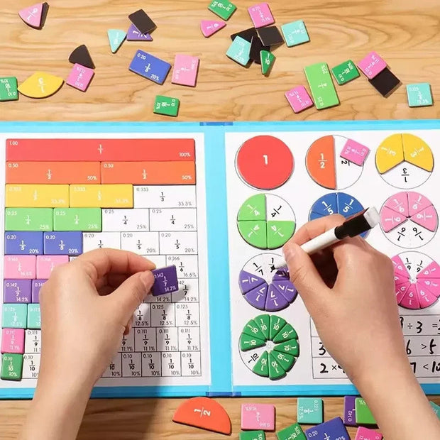 Montessori Wooden Fraction Math Toy – Magnetic Arithmetic Learning Book for Kids